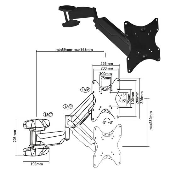 Muurbeugel met gasarm voor 23 