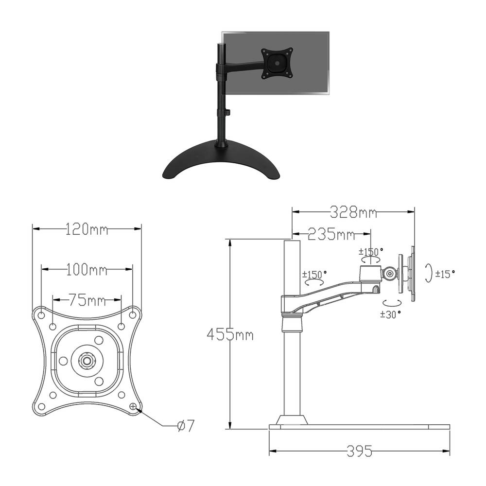 Tv-schermstandaard voor desktop en standaard VESA 75 100 model ML1011