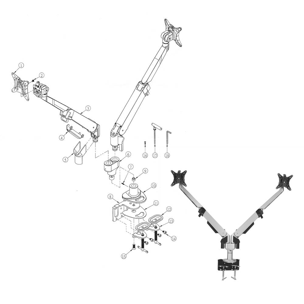 Support dual-screen TVs VESA 75mm 100mm table with articulated arm
