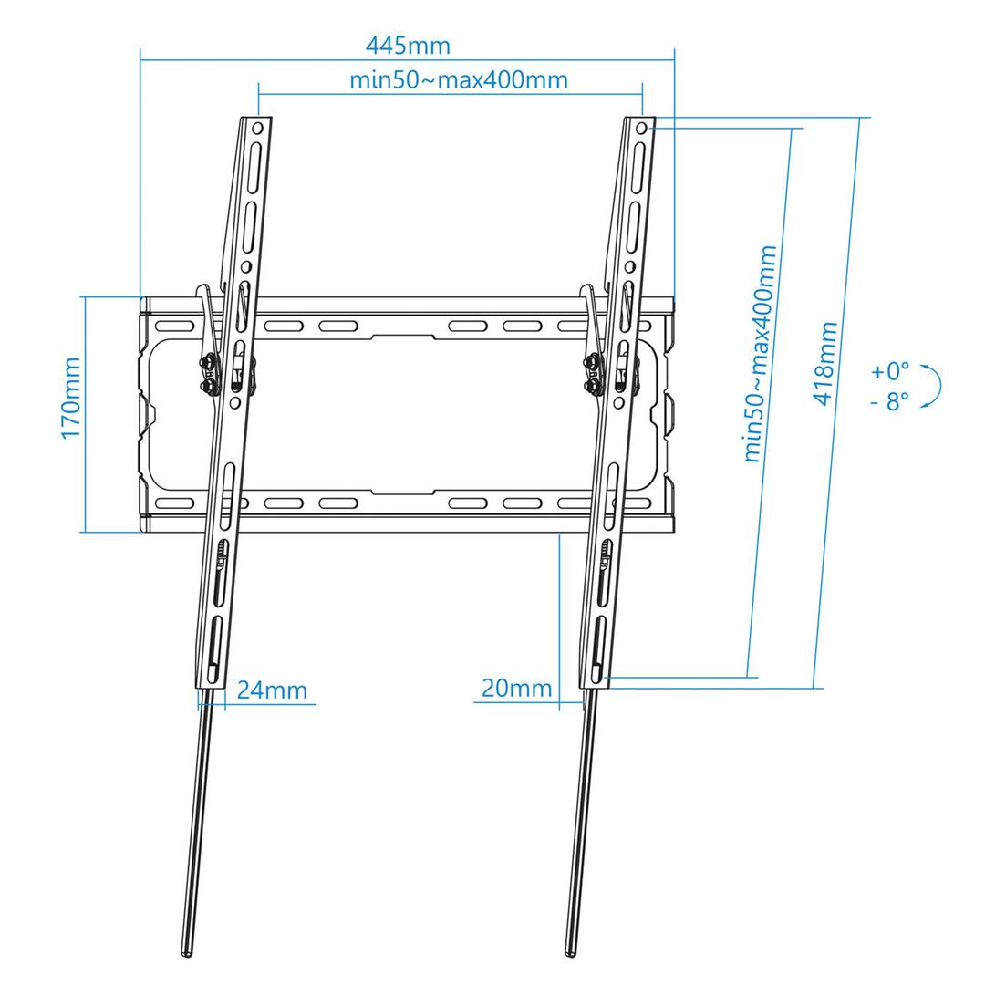 Supporto TV Inclinabile Da Parete HMTM-T01P Per TV 32-70 Pollici, VESA Fino A 400x400, Portata 75 Kg, Basso Profilo 2 Cm