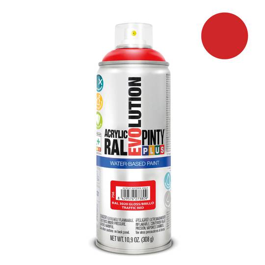 Tinta Pintyplus Evolution em formato spray 520cc à base de água na cor RAL sinal vermelho 3020