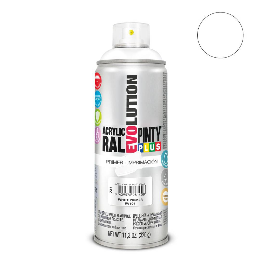 Pintyplus Evolution Paint Primer em formato spray 520cc à base de água na cor branco fosco RAL IW101
