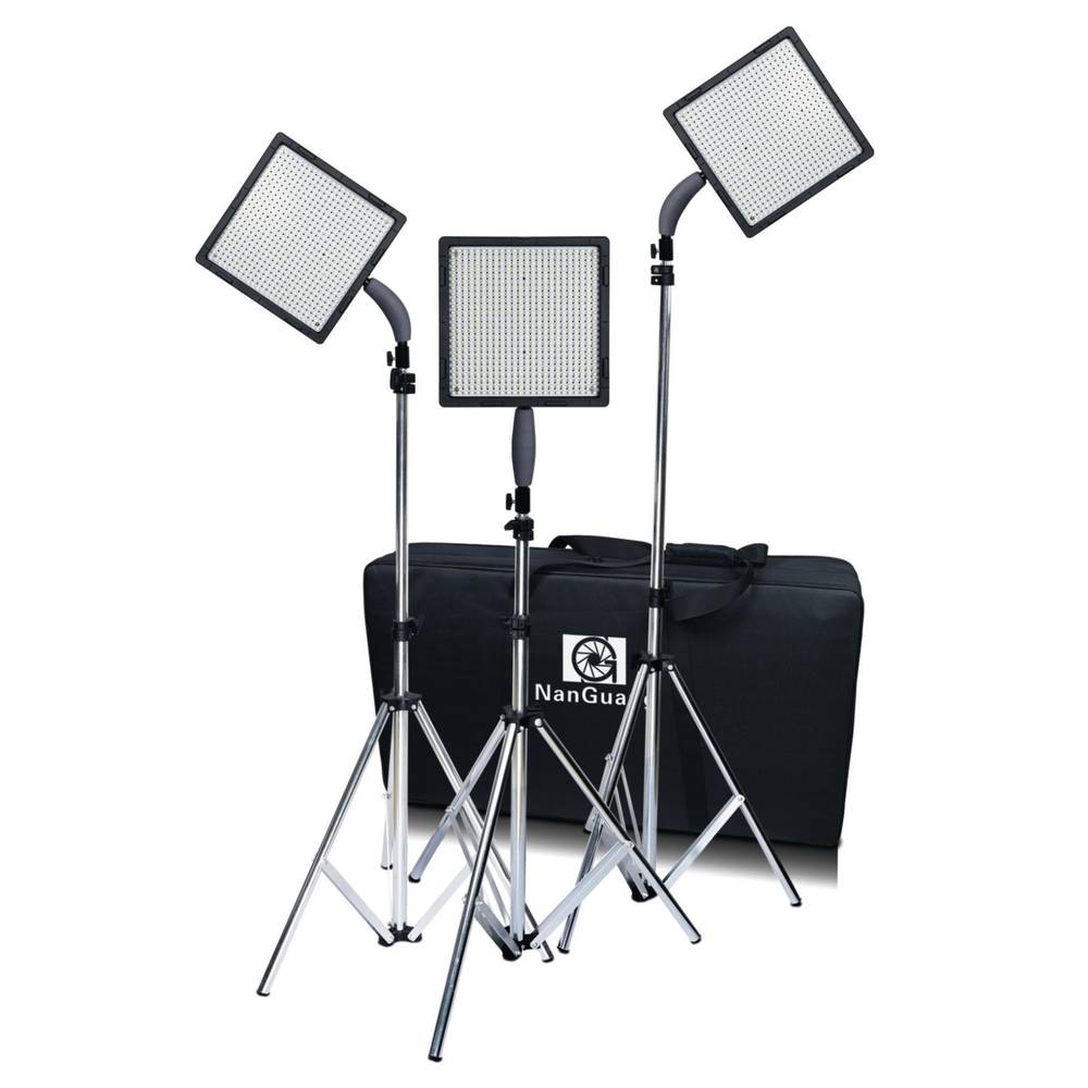 Estúdio Iluminação Kit com 3 holofotes LEDs do painel mala 3200K 5400K 576 Tripé