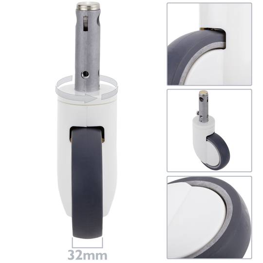 Rodes pivotants de control central de metall, TPU i ABS per a llit mèdic, subjecció tipus planç buit, 125x32x158mm 2-pack
