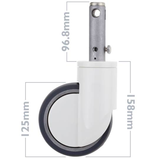 Rodes pivotants de control central de metall, TPU i ABS per a llit mèdic, subjecció tipus planç buit, 125x32x158mm 2-pack