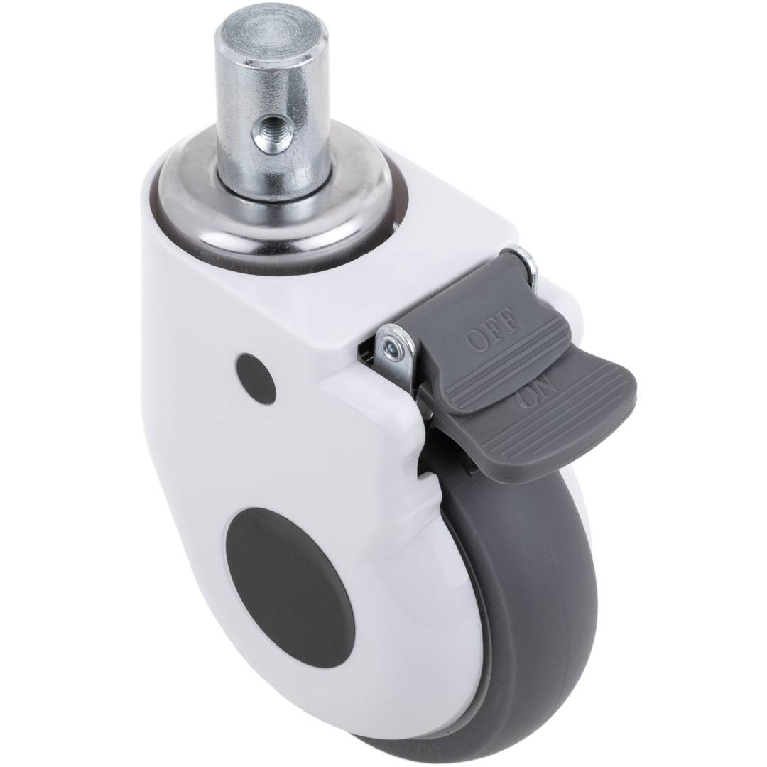 Rodes pivotants de metall, TPR i ABS per a llit mèdic, fre unidireccional i subjecció tipus plançó buit, 125x32x158mm 2-pack