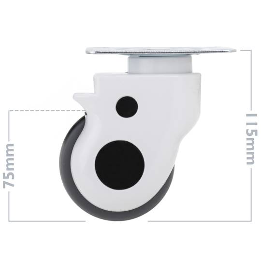 Rodes pivotants de metall, TPR i ABS per a llit mèdic, subjecció tipus placa, 75x32x108mm 2-pack