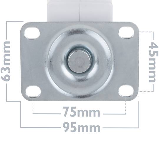 Rodes pivotants de metall, TPR i ABS per a llit mèdic, subjecció tipus placa, 75x32x108mm 2-pack
