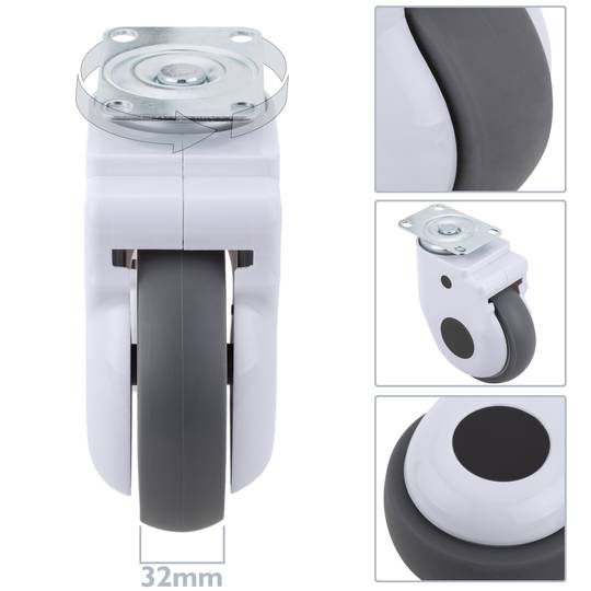 Rotelle girevoli in metallo, TPR e ABS per letto medico, piastra di bloccaggio, 100x32x133mm 2-pack