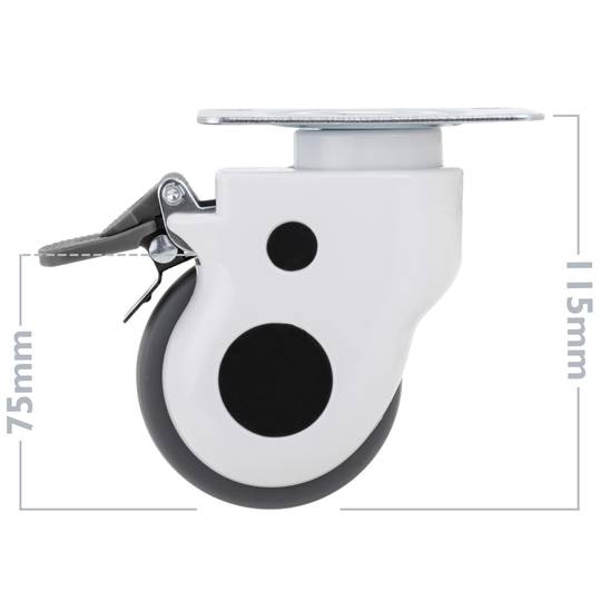 Rodes pivotants de metall, TPR i ABS per a llit mèdic, fre unidireccional i subjecció tipus placa, 75x32x108mm 2-pack
