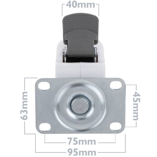 Rodes pivotants de metall, TPR i ABS per a llit mèdic, fre unidireccional i subjecció tipus placa, 75x32x108mm 2-pack
