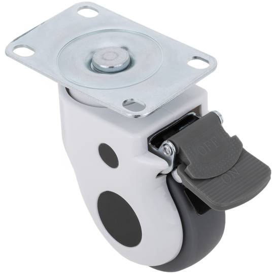 Rodes pivotants de metall, TPR i ABS per a llit mèdic, fre unidireccional i subjecció tipus placa, 75x32x108mm 2-pack