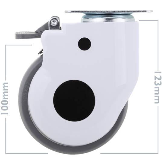 Metal, TPR and ABS Swivel Casters for Medical Bed, One Way Brake and Plate Type Clamping, 100x32x133mm 2-pack