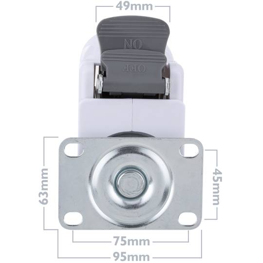 Metal, TPR and ABS Swivel Casters for Medical Bed, One Way Brake and Plate Type Clamping, 100x32x133mm 2-pack