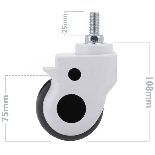 Metall-, TPR- und ABS-Lenkrollen für medizinisches Bett, Schraubbefestigung, 75 x 32 x 108 mm, 2er-Pack
