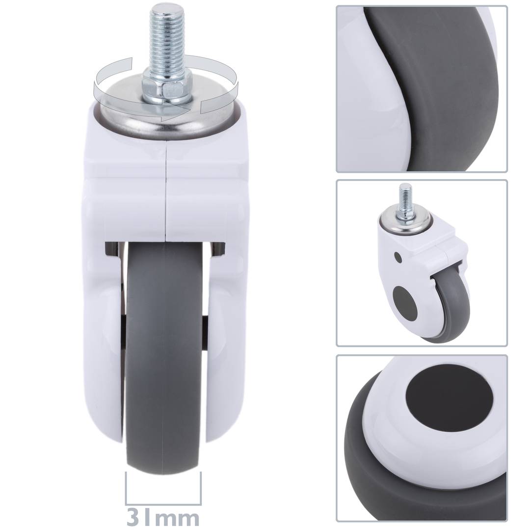 Rodízios giratórios de metal, TPR e ABS para cama médica, fixação tipo parafuso, 2 unidades de 100x32x133mm