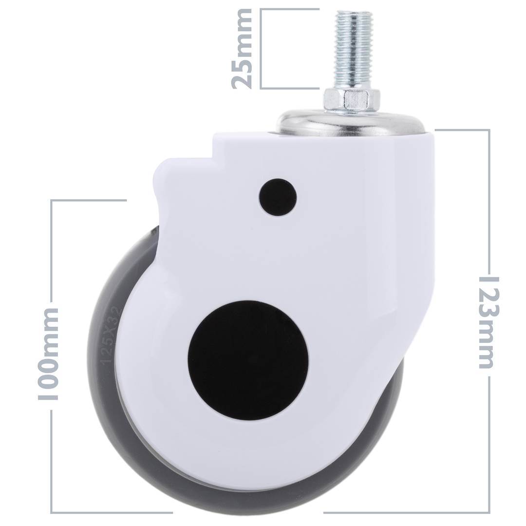 Rodízios giratórios de metal, TPR e ABS para cama médica, fixação tipo parafuso, 2 unidades de 100x32x133mm