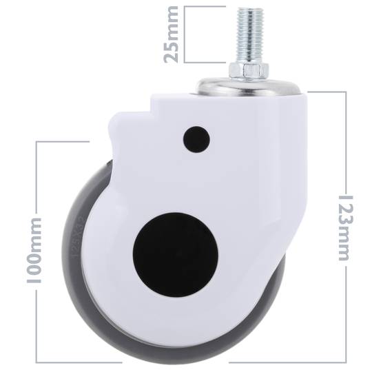 Rodízios giratórios de metal, TPR e ABS para cama médica, fixação tipo parafuso, 2 unidades de 100x32x133mm