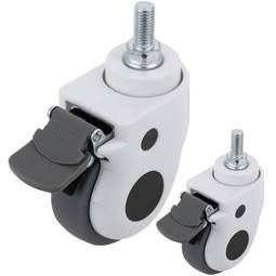 Metal, TPR and ABS Swivel Casters for Medical Bed, One-Way Brake and Thread Type Fastening, 75x32x108mm 2-pack