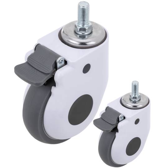 Metal, TPR and ABS Swivel Casters for Medical Bed, One Way Brake and Thread Type Fastening, 100x32x133mm 2-pack