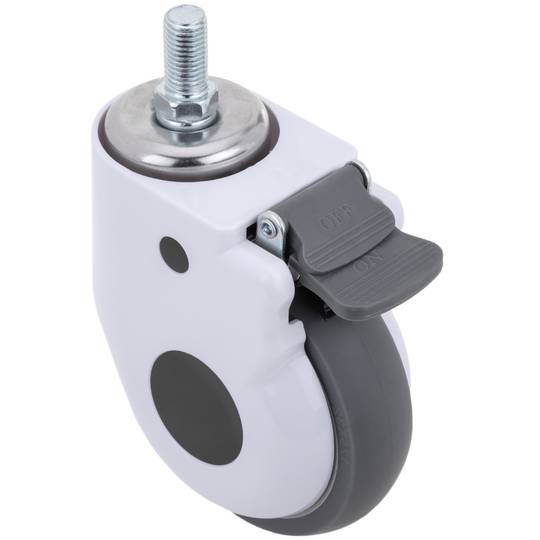 Metal, TPR and ABS Swivel Casters for Medical Bed, One Way Brake and Thread Type Fastening, 100x32x133mm 2-pack