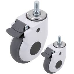 Metal, TPR and ABS Swivel Casters for Medical Bed, One-Way Brake and Thread Type Fastening, 125x32x158mm 2-pack
