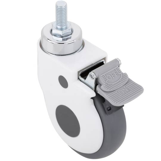 Ruote girevoli in metallo, TPR e ABS per lettino medico, freno unidirezionale e fissaggio a filettatura, 100x26x138mm 2-pack