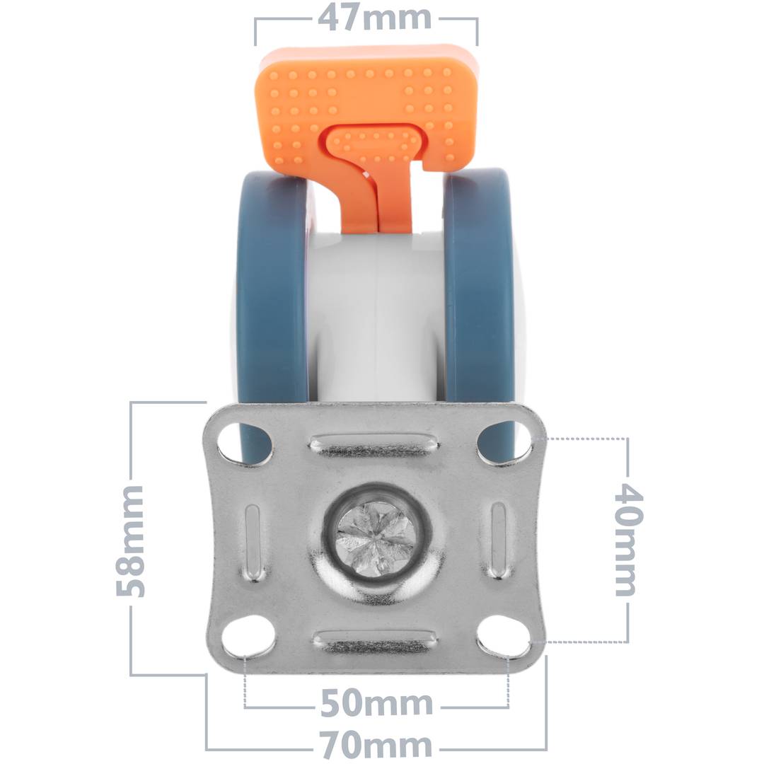 Rodes pivotants dobles de PU i ABS per a llit mèdic, fre unidireccional i subjecció tipus placa, 75x56x98mm 4-pack
