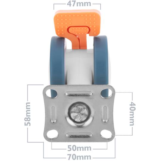 Rodes pivotants dobles de PU i ABS per a llit mèdic, fre unidireccional i subjecció tipus placa, 75x56x98mm 4-pack