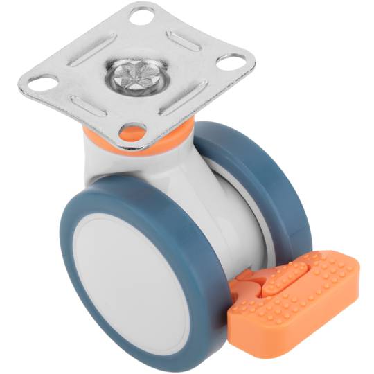 Rodes pivotants dobles de PU i ABS per a llit mèdic, fre unidireccional i subjecció tipus placa, 75x56x98mm 4-pack