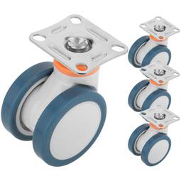 PU&ABS Double Swivel Casters for Medical Bed, Plate Type Clamping, 75x56x98mm 4-pack