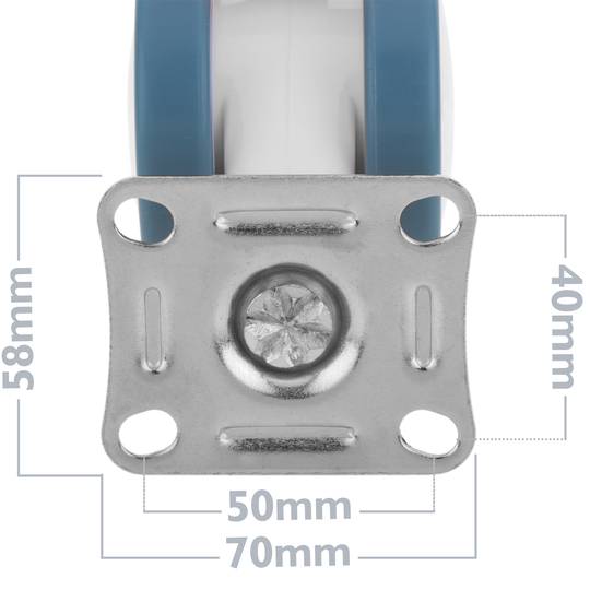 Rodízios giratórios duplos PU&ABS para cama médica, fixação tipo placa, 4 unidades de 75x56x98mm