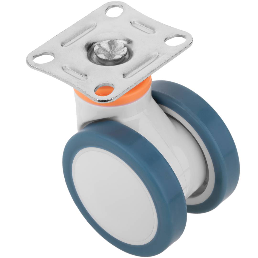 Rodízios giratórios duplos PU&ABS para cama médica, fixação tipo placa, 4 unidades de 75x56x98mm