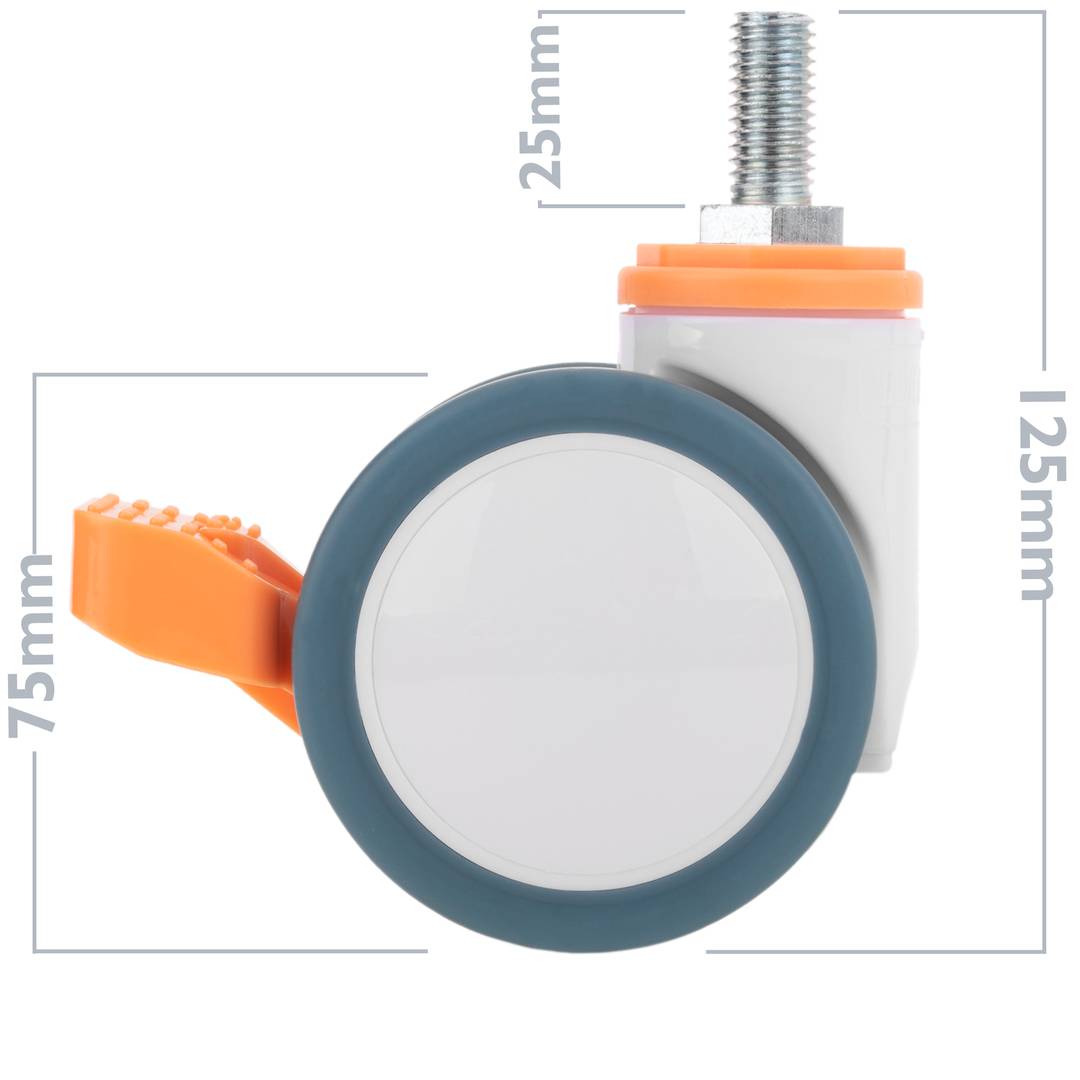 PU ABS Lenkrollen für medizinisches Bett, Einweg Bremse und Gewindebefestigung, 75 x 56 x 98 mm, 4er-Pack