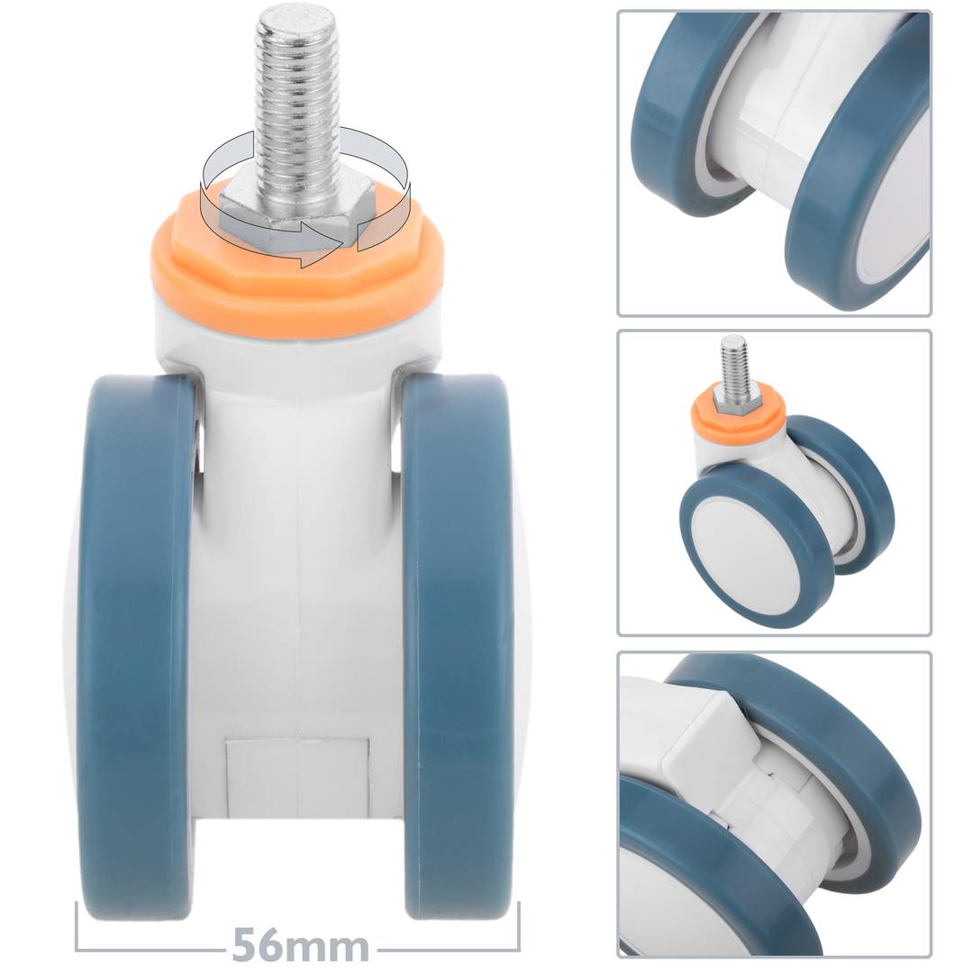 Rodízios giratórios PU e ABS para cama médica, fixação tipo rosca, 75x56x98mm pacote com 4