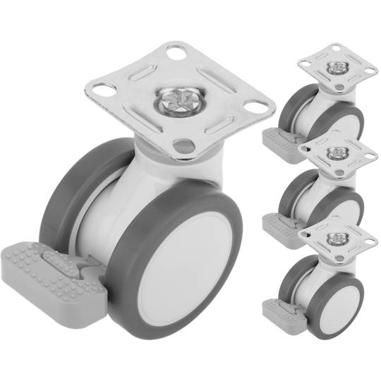 PU&ABS zwenkwielen voor medisch bed, eenrichtingsrem en plaatklem, 75x56x98mm 4-pack