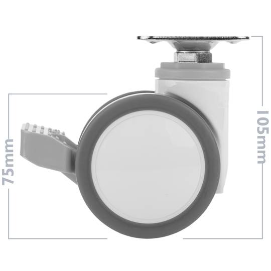PU&ABS zwenkwielen voor medisch bed, eenrichtingsrem en plaatklem, 75x56x98mm 4-pack