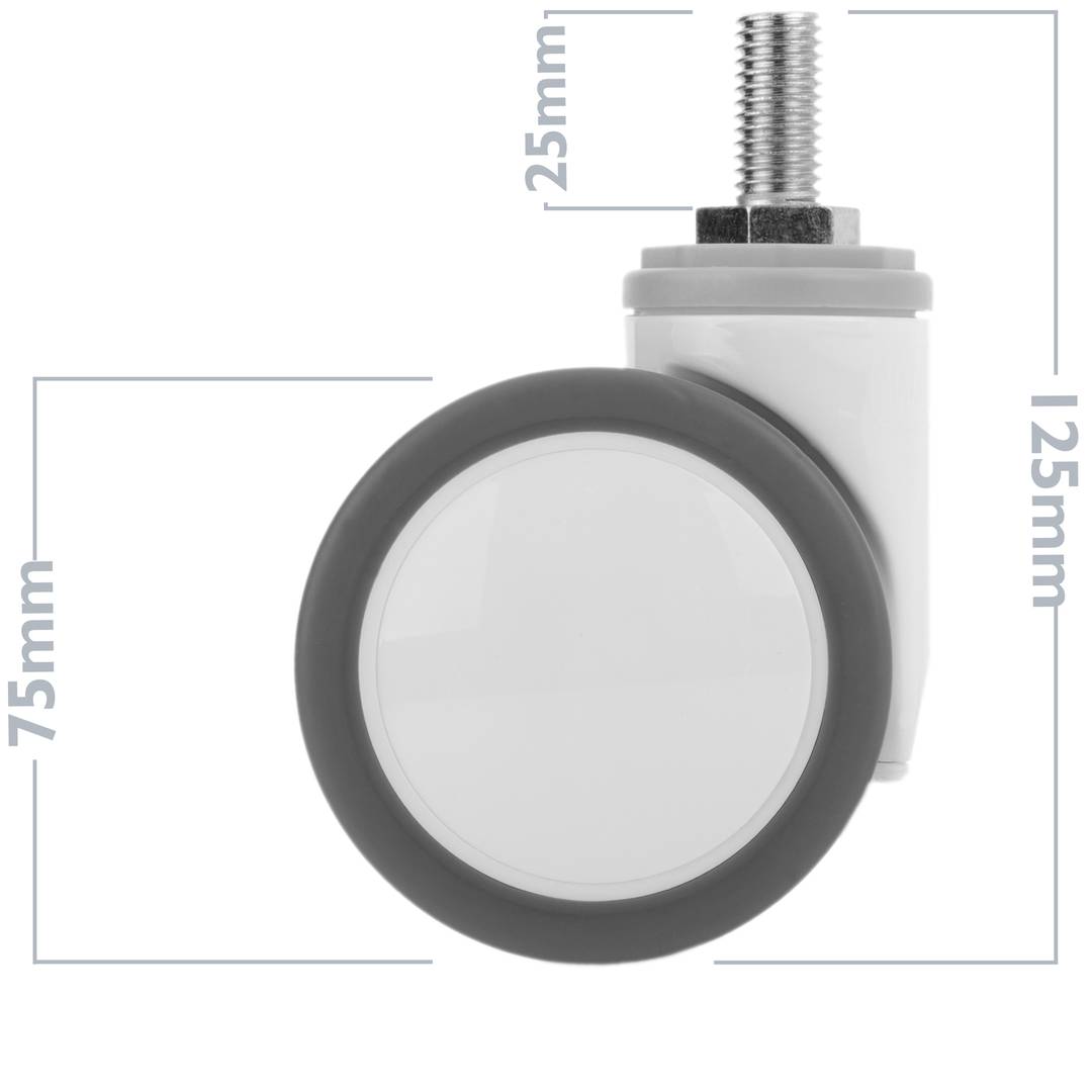 PU&ABS zwenkwielen voor medisch bed, schroefbevestiging, 75x56x98mm 4-pack