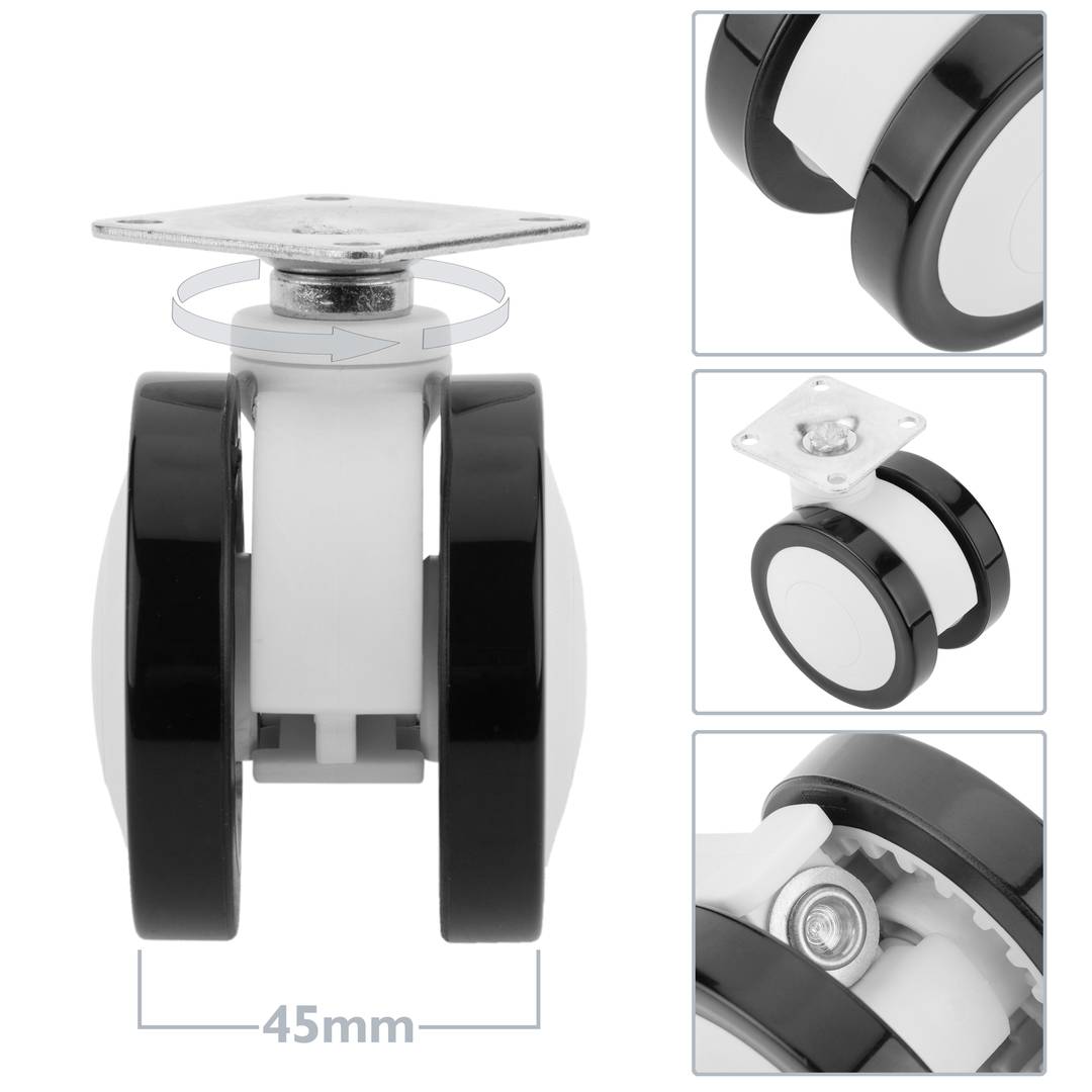 Rodes pivotants de PU i ABS per a llit mèdic, subjecció tipus placa, 65x45x68mm 4-pack