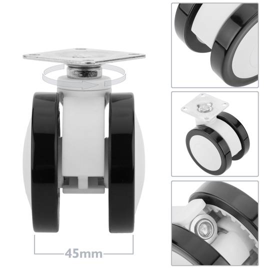 Rodes pivotants de PU i ABS per a llit mèdic, subjecció tipus placa, 65x45x68mm 4-pack