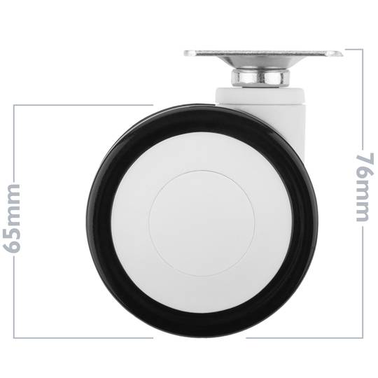 Rodes pivotants de PU i ABS per a llit mèdic, subjecció tipus placa, 65x45x68mm 4-pack