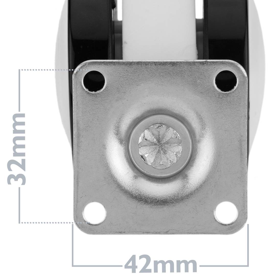 Rodes pivotants de PU i ABS per a llit mèdic, subjecció tipus placa, 65x45x68mm 4-pack