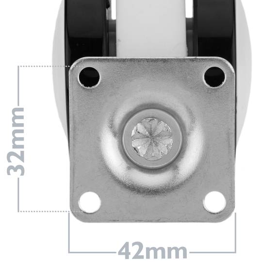 Rodes pivotants de PU i ABS per a llit mèdic, subjecció tipus placa, 65x45x68mm 4-pack