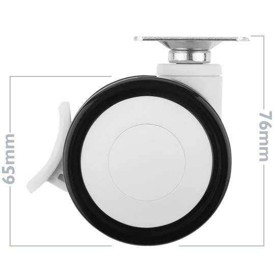 Rodes pivotants de PU i ABS per a llit mèdic, fre unidireccional i subjecció tipus placa, 65x45x68mm 4-pack