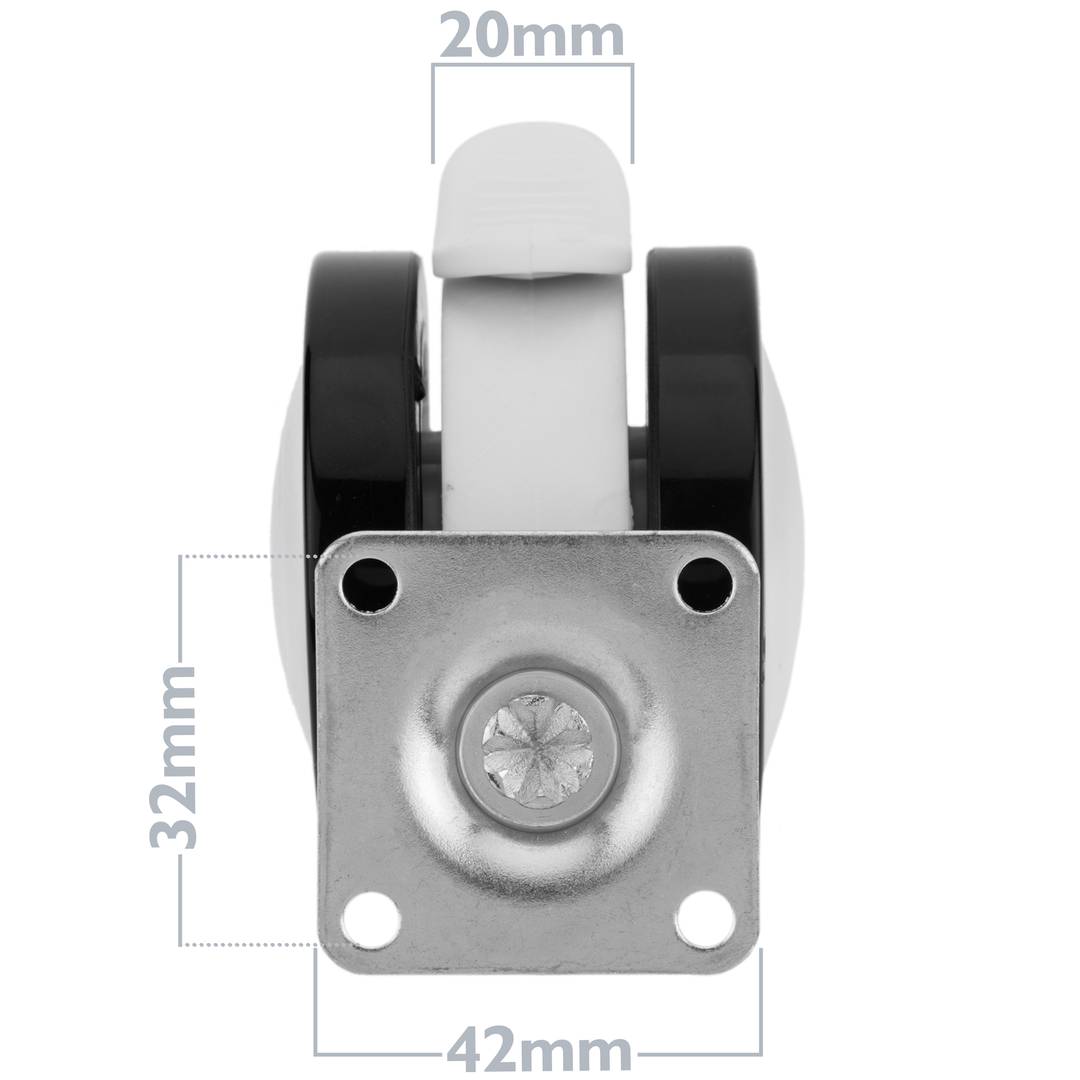 Rodes pivotants de PU i ABS per a llit mèdic, fre unidireccional i subjecció tipus placa, 65x45x68mm 4-pack