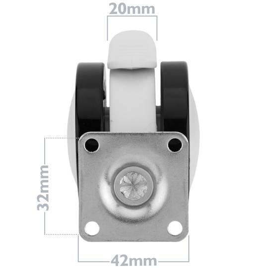 Rodes pivotants de PU i ABS per a llit mèdic, fre unidireccional i subjecció tipus placa, 65x45x68mm 4-pack