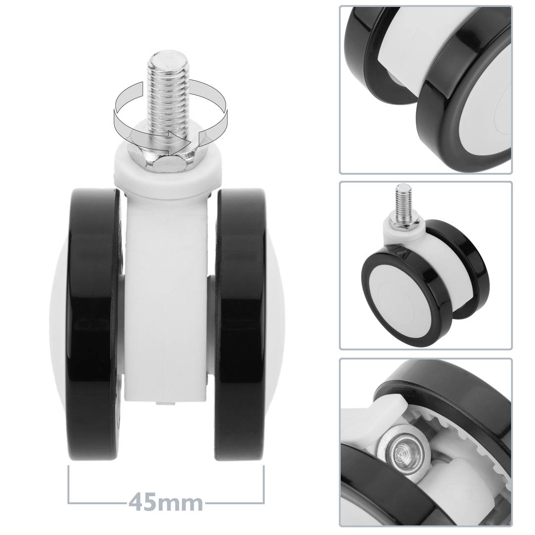 Ruote girevoli PU&ABS per lettino medico, fissaggio a vite M12x20, 65x45x73mm 4-pack colore bianco e nero