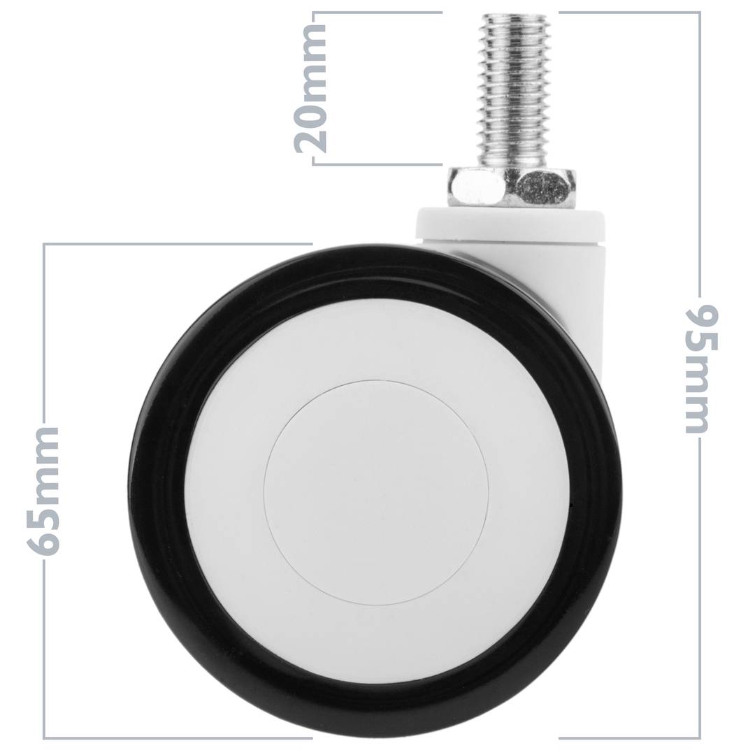Ruote girevoli PU&ABS per lettino medico, fissaggio a vite M12x20, 65x45x73mm 4-pack colore bianco e nero