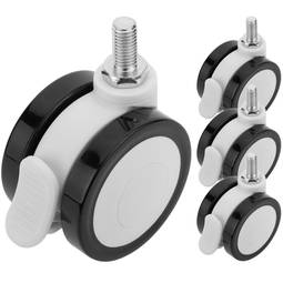 PU&ABS Medical Bed Swivel Caster Wheels One Way Brake and Thread Type Fastening M12x20, Black White 65x45x73mm 4-pack
