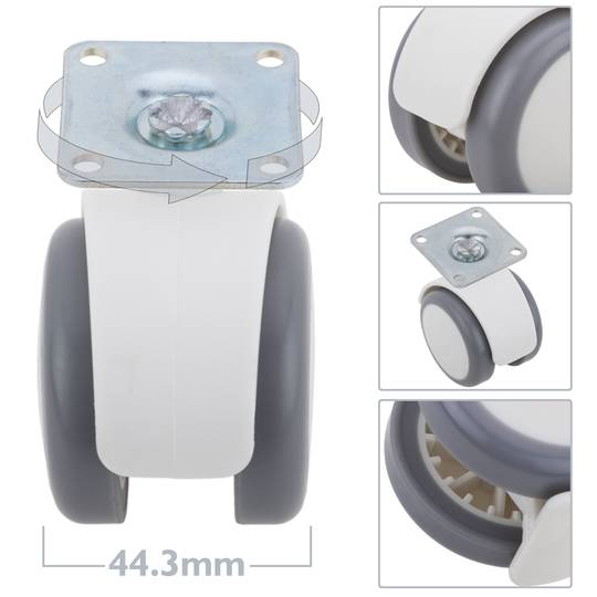 Hochwertige PU- und ABS-Lenkrollen, Plattenklemme, grau und weiß, 50 x 44,3 x 68 mm, 4er-Pack